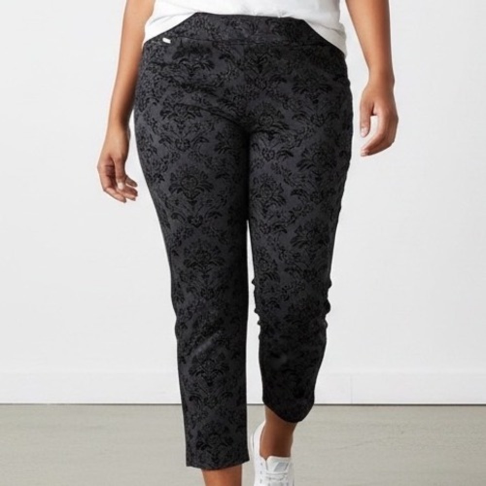 Peck & Peck Womens Black Flocked Damask Ankle Pants 14 gothic victorian burnout